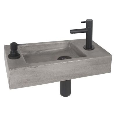 Fonteinset Differnz Jax Kraan en Afvoer Mat Zwart Ingebouwde Zeeppomp 42×18.5×9 cm Beton