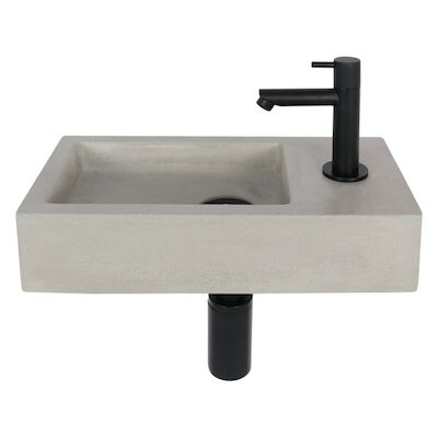 Fonteinset Differnz Jukon Rechts 38.5×18.5×9 cm Beton Grijs (inclusief mat zwarte kraan sifon en afvoer)