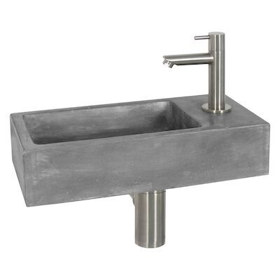 Fonteinset Differnz Juti Rechts 38.5×18.5×9 cm Beton Grijs (inclusief mat verchroomde kraan sifon en afvoer)