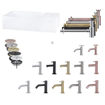 Fonteinset Differnz Mix En Match Keramiek 36×18.5×9 cm Wit (Keuze Uit 5 Kleuren Kranen)