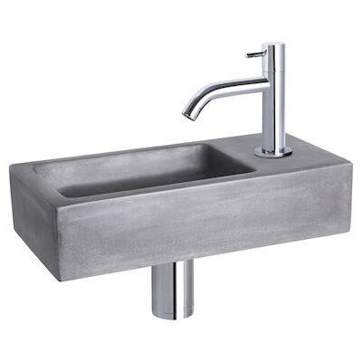 Fonteinset Differnz Ravo Beton 38.5×18.5×9 cm Donker Grijs Met Gebogen Kraan Chroom