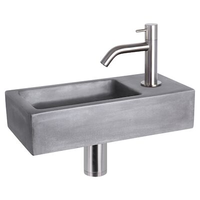 Fonteinset Differnz Ravo Beton 38.5×18.5×9 cm Donker Grijs Met Gebogen Kraan Mat Chroom