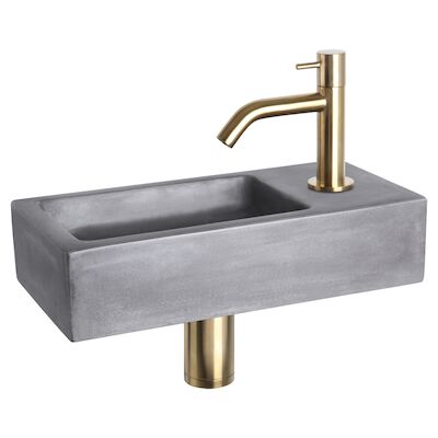 Fonteinset Differnz Ravo Beton 38.5×18.5×9 cm Donker Grijs Met Gebogen Kraan Mat Goud