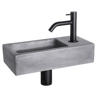 Fonteinset Differnz Ravo Beton 38.5×18.5×9 cm Donker Grijs Met Gebogen Kraan Mat Zwart