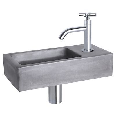 Fonteinset Differnz Ravo Beton 38.5×18.5×9 cm Donker Grijs Met Gebogen Kruis Kraan Chroom