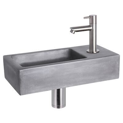 Fonteinset Differnz Ravo Beton 38.5×18.5×9 cm Donker Grijs Met Rechte Mat Chroom