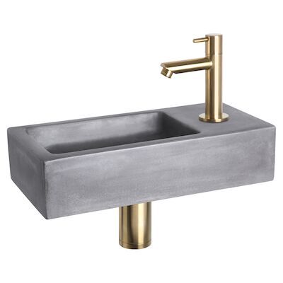 Fonteinset Differnz Ravo Beton 38.5×18.5×9 cm Donker Grijs Met Rechte Mat Goud