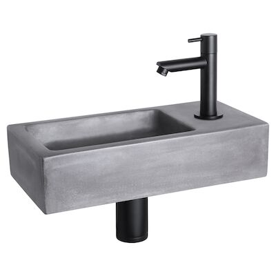 Fonteinset Differnz Ravo Beton 38.5×18.5×9 cm Donker Grijs Met Rechte Mat Zwart