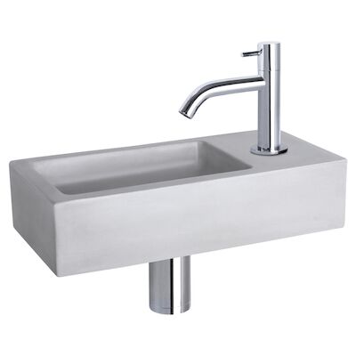 Fonteinset Differnz Ravo Beton 38.5×18.5×9 cm Licht Grijs Met Gebogen Kraan Chroom