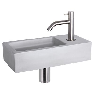 Fonteinset Differnz Ravo Beton 38.5×18.5×9 cm Licht Grijs Met Gebogen Kraan Mat Chroom