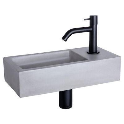 Fonteinset Differnz Ravo Beton 38.5×18.5×9 cm Licht Grijs Met Gebogen Kraan Mat Zwart
