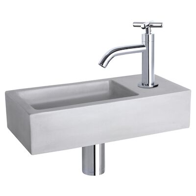 Fonteinset Differnz Ravo Beton 38.5×18.5×9 cm Licht Grijs Met Gebogen Kruis Kraan Chroom