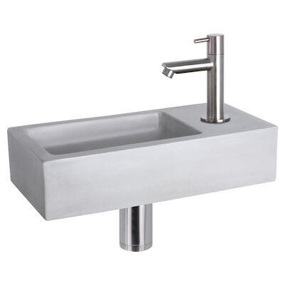 Fonteinset Differnz Ravo Beton 38.5×18.5×9 cm Licht Grijs Met Rechte Mat Chroom