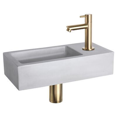 Fonteinset Differnz Ravo Beton 38.5×18.5×9 cm Licht Grijs Met Rechte Mat Goud