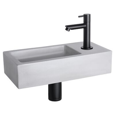 Fonteinset Differnz Ravo Beton 38.5×18.5×9 cm Licht Grijs Met Rechte Mat Zwart