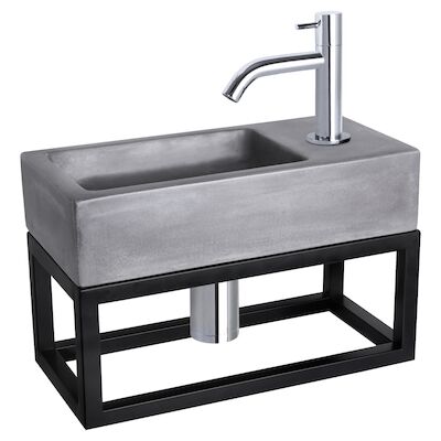Fonteinset Differnz Ravo Beton en Handoekrek 38.5×18.5×9 cm Donker Grijs Met Gebogen Kraan Chroom