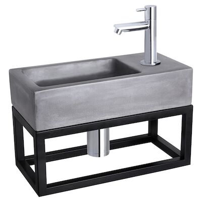 Fonteinset Differnz Ravo Beton en Handoekrek 38.5×18.5×9 cm Donker Grijs Met Rechte Kraan Chroom