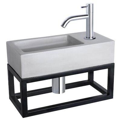Fonteinset Differnz Ravo Beton en Handoekrek 38.5×18.5×9 cm Licht Grijs Met Gebogen Kraan Chroom