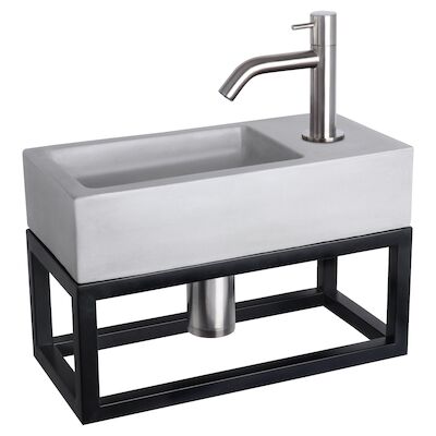 Fonteinset Differnz Ravo Beton en Handoekrek 38.5×18.5×9 cm Licht Grijs Met Gebogen Kraan Mat Chroom