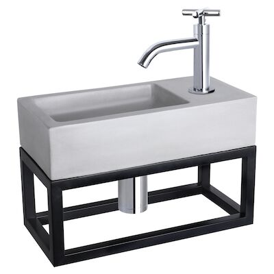 Fonteinset Differnz Ravo Beton en Handoekrek 38.5×18.5×9 cm Licht Grijs Met Gebogen Kruis Kraan Chroom