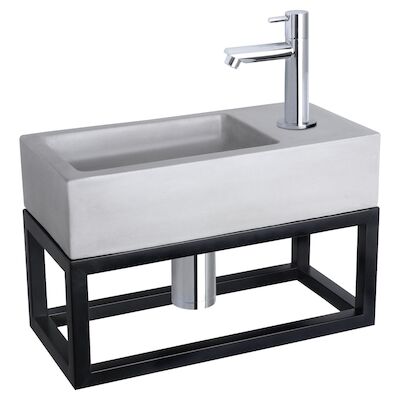 Fonteinset Differnz Ravo Beton en Handoekrek 38.5×18.5×9 cm Licht Grijs Met Rechte Kraan Chroom