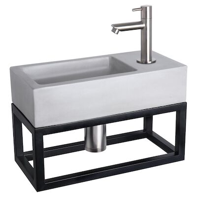 Fonteinset Differnz Ravo Beton en Handoekrek 38.5×18.5×9 cm Licht Grijs Met Rechte Kraan Mat Chroom