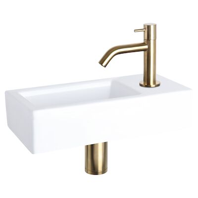 Fonteinset Differnz Ravo Keramiek 38.5×18.5×9 cm Wit Met Gebogen Kraan Mat Goud