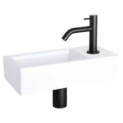 Fonteinset Differnz Ravo Keramiek 38.5×18.5×9 cm Wit Met Gebogen Kraan Mat Zwart