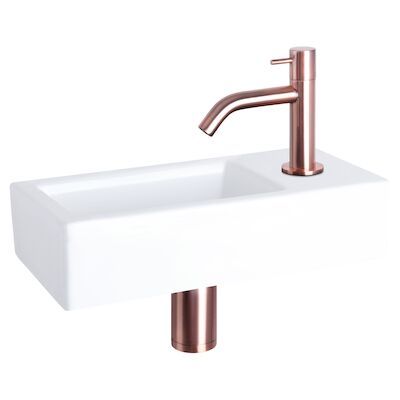 Fonteinset Differnz Ravo Keramiek 38.5×18.5×9 cm Wit Met Gebogen Kraan Rood Koper