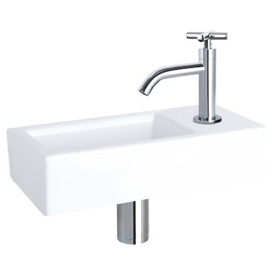 Fonteinset Differnz Ravo Keramiek 38.5×18.5×9 cm Wit Met Gebogen Kruis Kraan Chroom