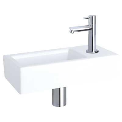 Fonteinset Differnz Ravo Keramiek 38.5×18.5×9 cm Wit Met Rechte Kraan Chroom
