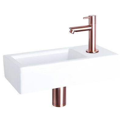 Fonteinset Differnz Ravo Keramiek 38.5×18.5×9 cm Wit Met Rechte Kraan Rood Koper