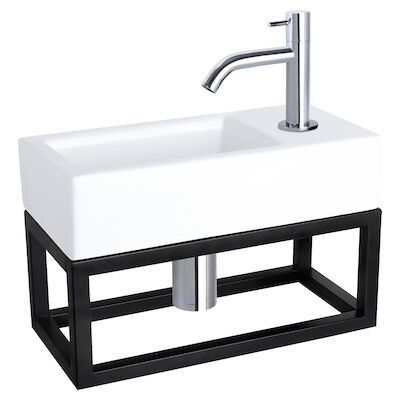 Fonteinset Differnz Ravo Keramiek Met Handoekrek 38.5×18.5×9 cm Wit Met Gebogen Kraan Chroom