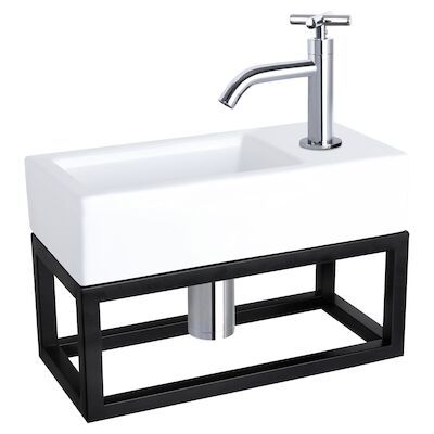 Fonteinset Differnz Ravo Keramiek Met Handoekrek 38.5×18.5×9 cm Wit Met Gebogen Kruis Kraan Chroom