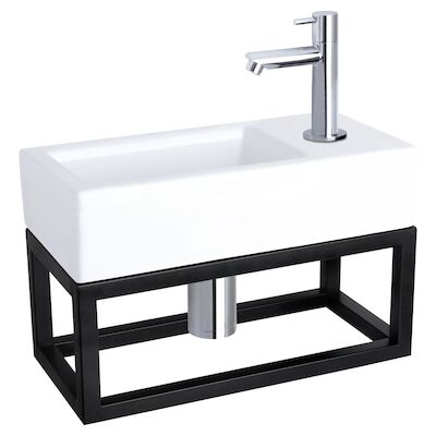 Fonteinset Differnz Ravo Keramiek Met Handoekrek 38.5×18.5×9 cm Wit Met Rechte Kraan Chroom