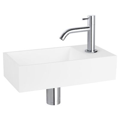 Fonteinset Differnz Solid Solid Surface 36×18.5×9 cm Wit Met Gebogen Kraan Chroom