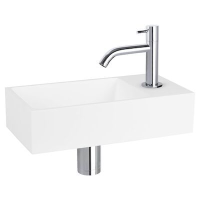 Fonteinset Differnz Solid Solid Surface 36×18.5×9 cm Wit Met Gebogen Kraan Mat Chroom