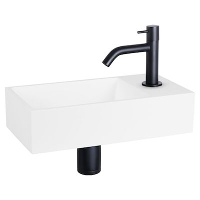 Fonteinset Differnz Solid Solid Surface 36×18.5×9 cm Wit Met Gebogen Kraan Mat Zwart