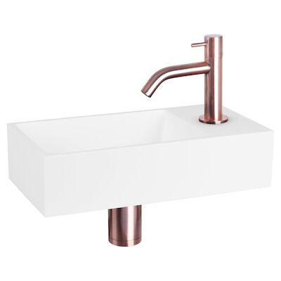 Fonteinset Differnz Solid Solid Surface 36×18.5×9 cm Wit Met Gebogen Kraan Rood Koper