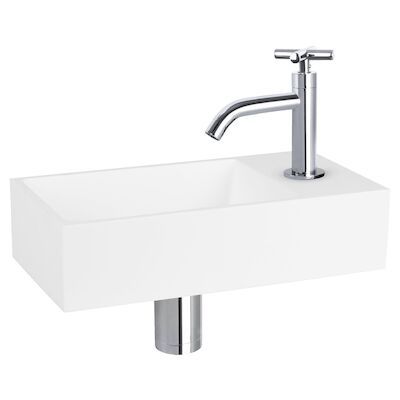 Fonteinset Differnz Solid Solid Surface 36×18.5×9 cm Wit Met Gebogen Kruis Kraan Chroom