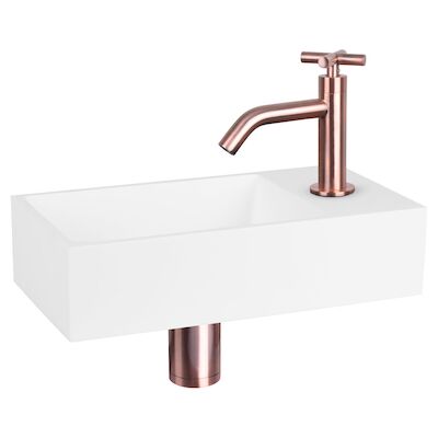 Fonteinset Differnz Solid Solid Surface 36×18.5×9 cm Wit Met Gebogen Kruis Kraan Rood Koper