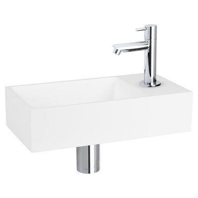 Fonteinset Differnz Solid Solid Surface 36×18.5×9 cm Wit Met Rechte Kraan Chroom