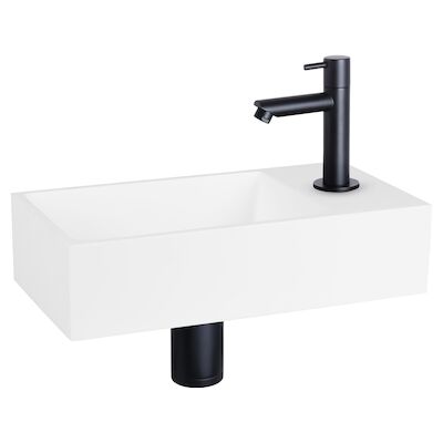 Fonteinset Differnz Solid Solid Surface 36×18.5×9 cm Wit Met Rechte Kraan Mat Zwart