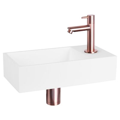 Fonteinset Differnz Solid Solid Surface 36×18.5×9 cm Wit Met Rechte Kraan Rood Koper