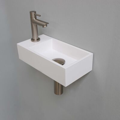 Fonteinset INK Versus 36x18x9 cm Polystone Glans Wit Met Kraangat Links Brushed Nickel