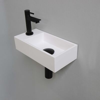 Fonteinset INK Versus 36x18x9 cm Polystone Glans Wit Met Kraangat Links Mat Zwart
