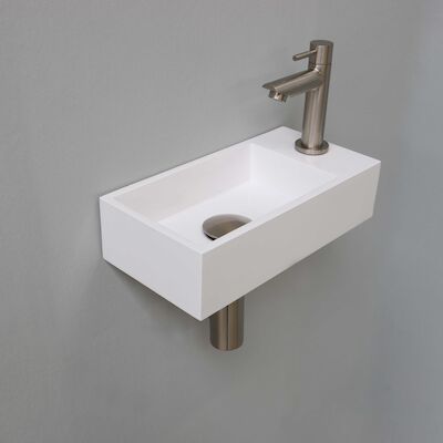 Fonteinset INK Versus 36x18x9 cm Polystone Glans Wit Met Kraangat Rechts Brushed Nickel