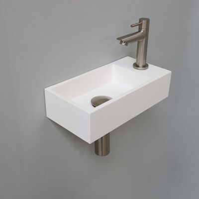 Fonteinset INK Versus 36x18x9 cm Polystone Mat Wit Met Kraangat Rechts Brushed Nickel