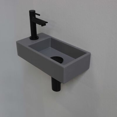 Fonteinset INK Versus 36x18x9 cm Quartz Grijs Met Kraangat Links Mat Zwart