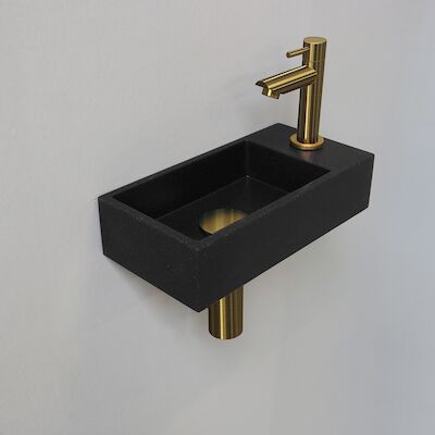 Fonteinset INK Versus 36x18x9 cm Quartz Zwart Met Kraangat Rechts Brushed Mat Goud